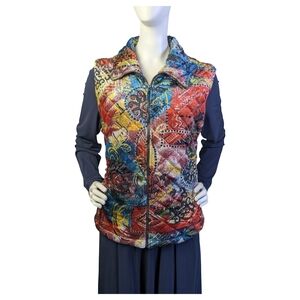Coldwater Creek Quilted Zip Vest | Boho Colorful Artsy Jacket | Size Medium